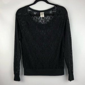 Victoria's Secret Pink Lace Black Long Sleeve Top